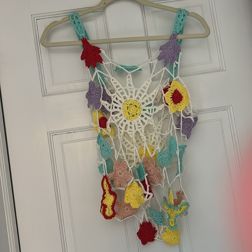 Hand Crochet Festival Top, size S/M-NWOT